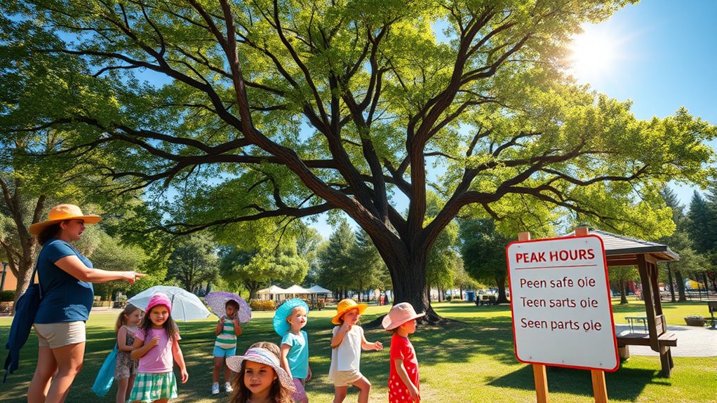 seek shade during peak hours