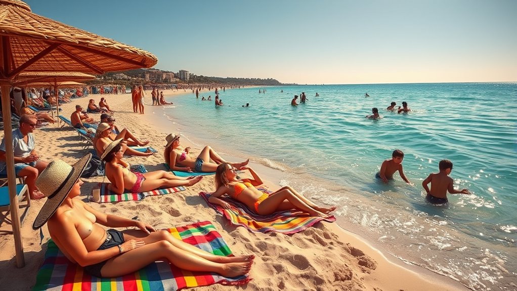 sunbathing socializing leisure