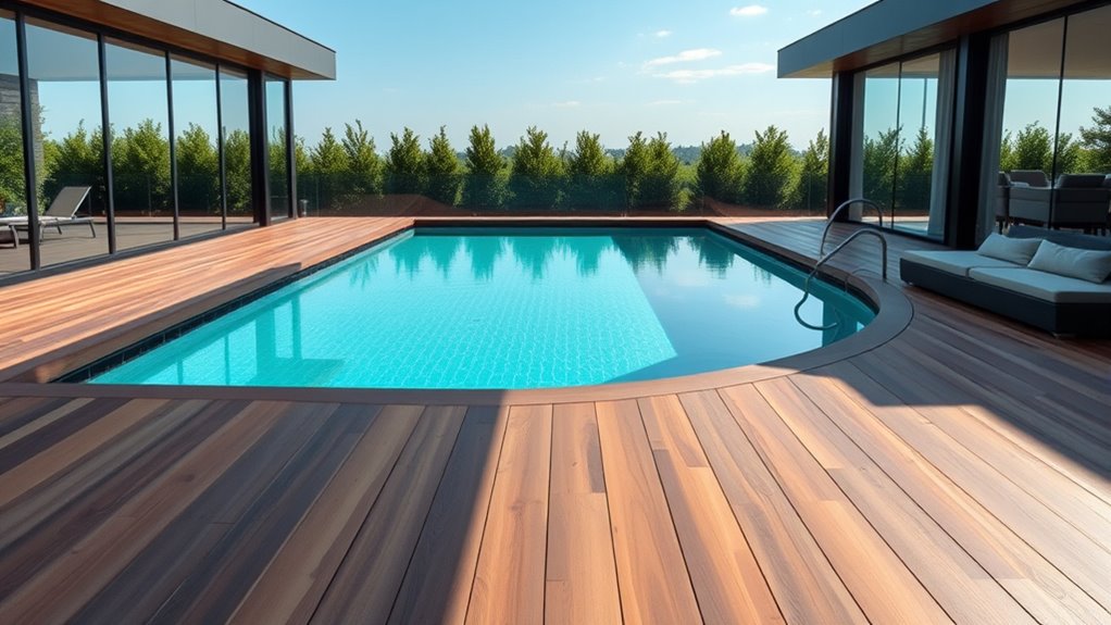 integrated seating enhances pool area