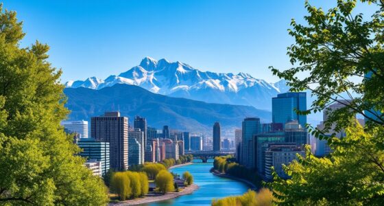 mountains cityscapes water views