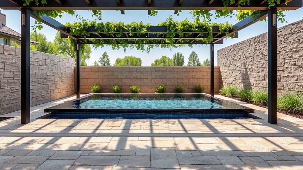 rustic stone with metal enclosures