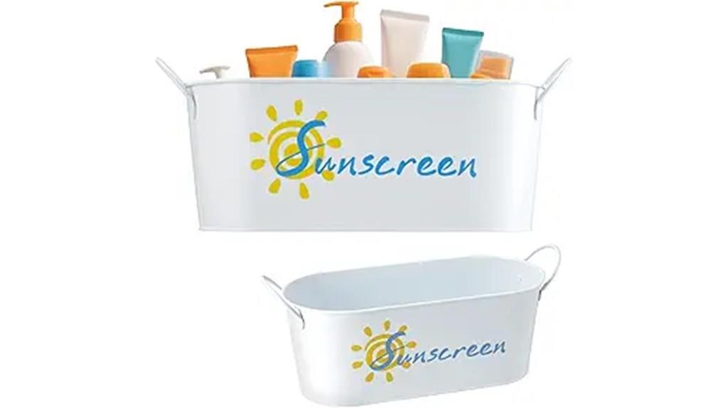 two metal pool buckets