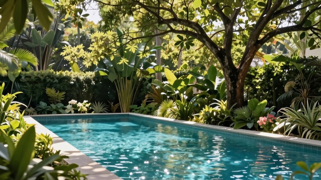 shaded outdoor pool oasis