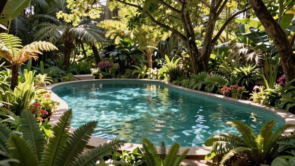shaded pool with plants